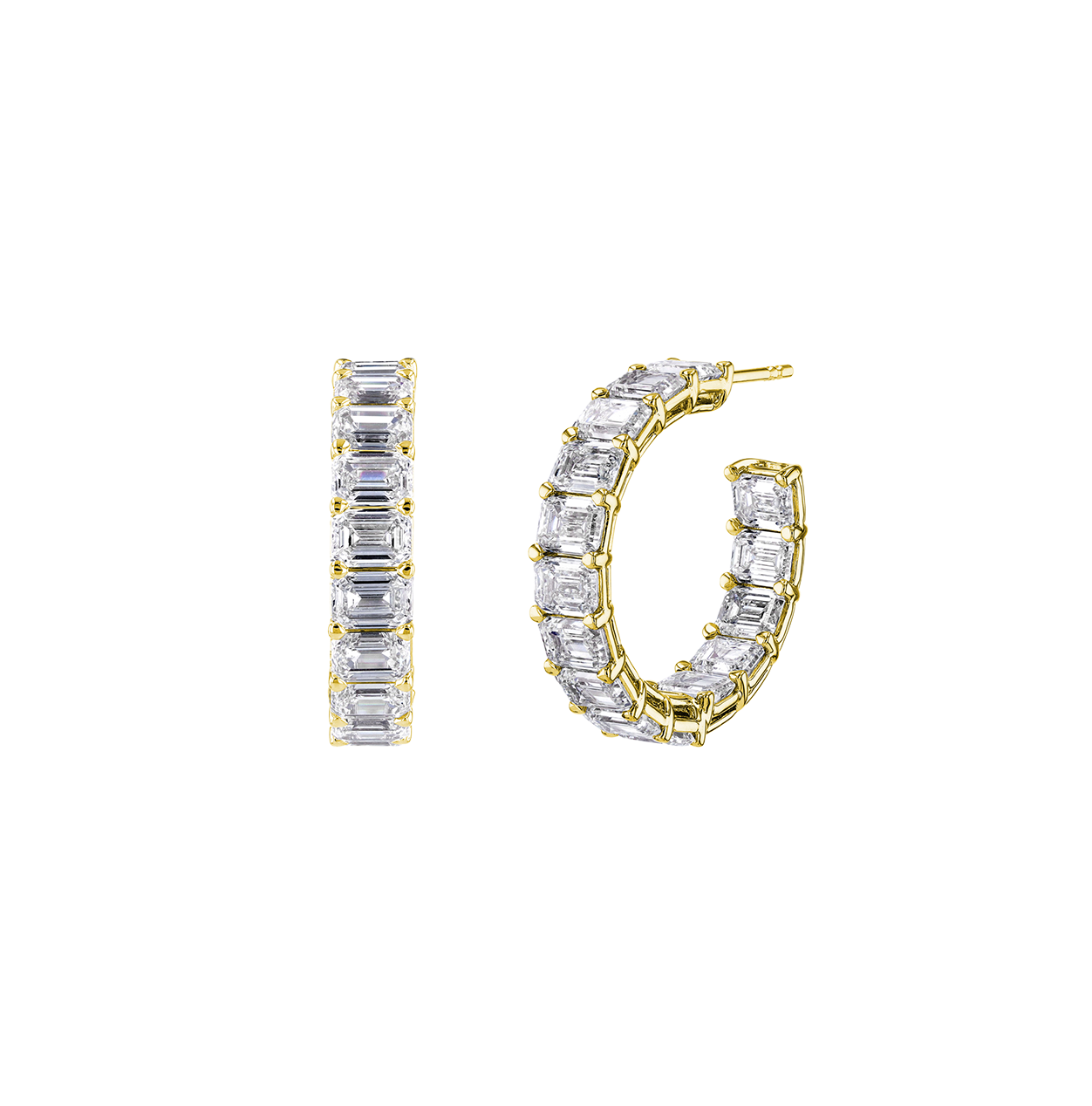 Sabel Collection Yellow Gold Emerald Cut Diamond Inside Out Huggie Hoop Earrings